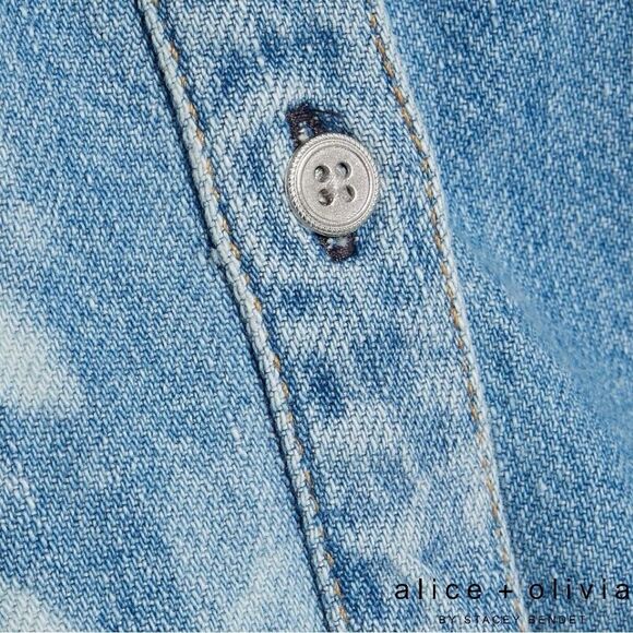 Alice + Olivia **NWT** Finley Raw Hem Button Down Denim Shirt in Lotus Floral - Picture 11 of 12